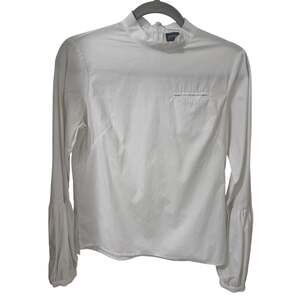 Greysn Womens Mock Neck White On White Striped Shirt Balloon Sleeve, size S
